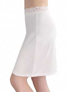 Elegant Lace Trim Solid Skirt, Side Split Half Slips Petticoat, Women's Underwear & Shapewear