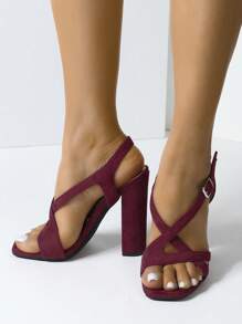 Timesize 条纹罗马风格女士凉鞋，玫瑰红色粗跟办公鞋，正装鞋，婚鞋，酒红色高跟凉鞋，新品