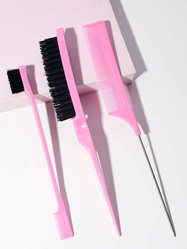 3 pezzi Set di spazzole per capelli con pettine a coda di ratto, spazzola per lisciare i capelli e spazzola per arricciare, accessori per capelli, prodotti per capelli e accessori per barbiere, salone di bellezza, viaggi essenziali, ritorno a scuola, vacanze, accessori per capelli per donne