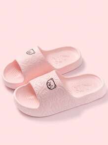 4-Season Popular New Versatile Men's Slide Sandals, Cartoon Black Graffiti Bear Head Design Unisex Slippers, EVA Material Breathable Non-Smelly Wet Feet, Indoor Outdoor Lightweight Quiet Slippers (Recommend Ordering One Size Up For More Comfort) - Pink - View 4
