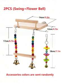 1 Stück / 2 Stück bunte Perlen Schaukel Holzständer Sitzstange Papagei Kau- und Kratzspielsachen, sortierter Blumen Acryl Glocken Deko, geeignet für Vögel in allen Jahreszeiten