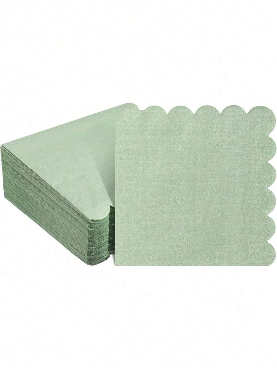 20pcs Sage Green Cocktail Napkins, Sage Green Fan-Shaped Disposable Napkins, Suitable For Weddings, Parties, Bridal Showers, Afternoon Tea Gatherings - Green - View 1