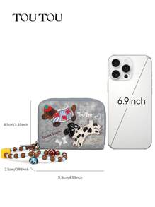 TOUTOU Cute Cartoon Embroidery Dog Design Zipper Short Wallet,Retro Chain Details Card Holder Wallet,Multiple Card Slots Purse & Pocket Wallets,Portable RFID Blocking Clutch Credit Card Holder & Coin Purse 2629 - Multicolor - View 7