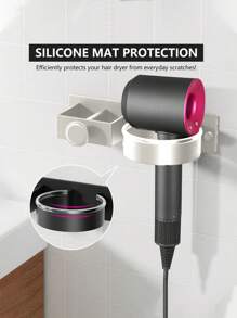 壁挂式吹风机支架，免钻孔浴室吹风机收纳架，适用于直发器、卷发棒等美发工具，沙龙及家用，太空铝材质浴室配件 - 銀色收納架 - 查看 4