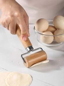 1pc Wooden Rolling Pin, Stainless Steel T-Shaped Dough Roller, Single-Handed Effort-Saving Pastry Rolling Pin For Dumpling Wrappers, Baozi Skin, Kitchen Baking Tool