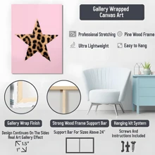 1pc Framed Canvas Poster, Pink Leopard Star Wall Art Canvas Paintings, Ideal Gift For Bedroom Living Room Corridor, Wall Art, Wall Decor, Winter Decor, Room Decoration - 彩色 - 查看 6