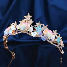 Corona nupcial, diadema con corona de escamas de sirena, concha y estrella de mar estilo barroco, accesorios para el cabello de princesa para boda, fiesta y Halloween
