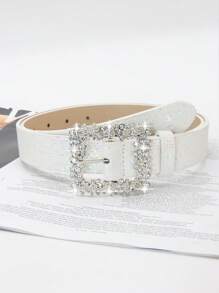 1pc Women's Crystal Embellished Buckle Shiny Sequin PU Leather Belt, Elegant And Casual For Dress And Outfit Pairing Valentines Summer, School