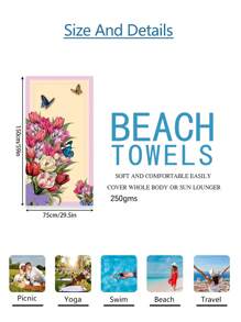 1pc Prachtige Bloemen Stranddeken, Extra Zachte Microvezel Extra Grote Strandhanddoek, Zeer Absorberende Badhanddoek, Geschikt Voor Reizen, Zwembad, Duiken, Surfen, Yoga, Kamperen, Verschillende Maten, Strandaccessoires Zomer, Vakantie