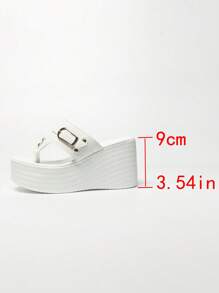 Women's Comfortable Casual Fashion Platform Flip Flops With Side Buckle Decoration, Thick Sole, Suitable For Daily Wear, Vacation, Goes Well With Dresses And Pants, Lightweight And Elegant - White - View 10