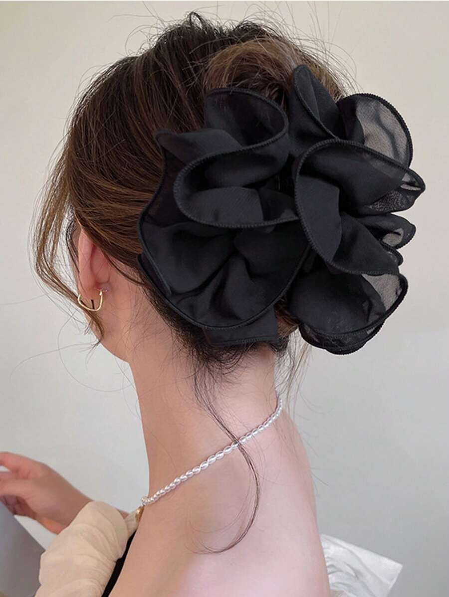 1pc Fashion Elegant Delicate Lace Rose Hair Claw, Suitable For Party And Ball Wear Hair Clips Hair Jaw, Casual Fall Winter Hair Accessories For Women For Vacation Outfits Woman Flower Hair Clip Summer Beach Holiday Essential - Black - View 1