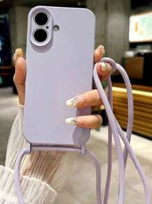 Étui de téléphone iPhone 16 de couleur unie, imitation liquide, anti-traces de doigts et en velours. Peut être accroché au cou
