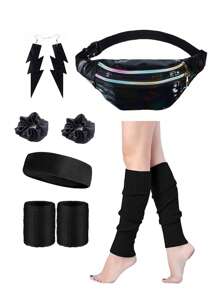 D EXCEED 7-teiliges 80er-Jahre Kostüm-Accessoires-Set für Frauen, bestehend aus Armband, Beinstulpen, Vintage Blitz-Ohrringen, Haarband, Haargummi, Hüfttasche. Geeignet für Bars, Nachtclubs, Geburtstagsfeiern, Bandauftritte, Halloween Kostüme, Abschlussball. - mehrfarbig - Übersicht 2