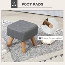 HOMCOM Modern Tufted Footstool, Fabric Foot Stool With Rubber Wood Legs, Padded Seat, For Living Room, Bedroom, Entryway, Grey - Grey - View 6
