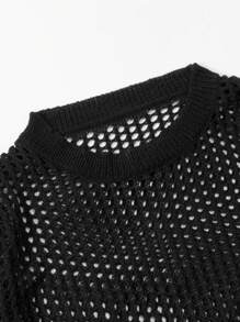 Breathable Perforated Oversized Cover Up, Loose Casual Unisex Korean Style Round Neck Knitted Sweater With Long Sleeves, Unique Design, Suitable For Spring, Summer, Autumn