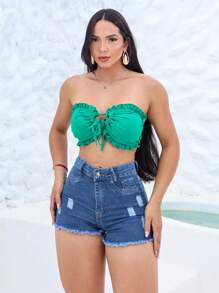Women's Short Jeans With Elastane And Frayed - 中等水洗藍 - 查看 5