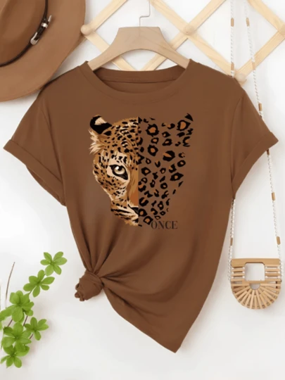 Camiseta Feminina Blusinha 100% Algodão Com Estampa Onça Once Animal Print Fashion