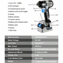 DEKO Cordless Impact Wrench 1/2 Inch Impact Driver Brushless Motor Impact Gun High Torque With 4.0A Li-Ion Battery  Fast Charger - 美國 - 查看 3