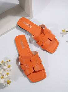 Women Snake Embossed Flat Sandals, Minimalist Style Summer Leather Flat Sandals