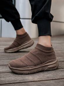男士简约休闲一脚蹬运动鞋，纯色轻便透气缓冲鞋底防滑鞋，适合日常穿着和通勤，舒适一双 - 棕色 - 查看 9