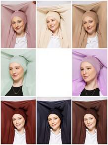 1 pieza Hiyab instantáneo con gorro interior, tela de gasa, suave y sedosa, material transpirable y amigable con la piel, apto para uso diario, festivales, oraciones, abayas