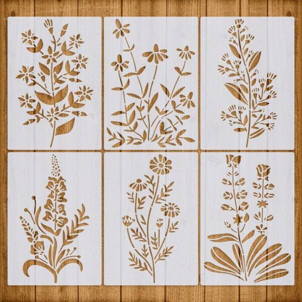 6 Stücke wiederverwendbare A4 Größe Vorlage für Wildblumenmalerei, Blumen Schablonen für Leinwand, Möbel, Wohndekoration, Handwerk, Rahmen, Kunstmalerei