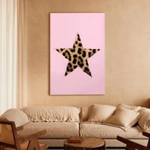 1pc Framed Canvas Poster, Pink Leopard Star Wall Art Canvas Paintings, Ideal Gift For Bedroom Living Room Corridor, Wall Art, Wall Decor, Winter Decor, Room Decoration - 彩色 - 查看 2