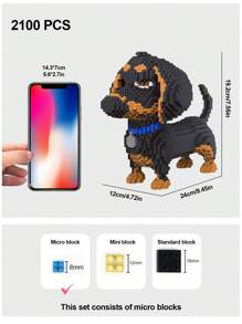 2100pcs DIY Mini Building Blocks Set - Sausage Dog, Pet Building Blocks Set, Decorative Animal Model, Suitable For Holiday Gifts, Room Decor, Christmas, Halloween, DIY Collectible