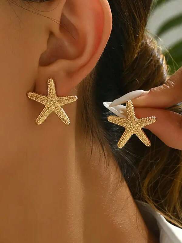 1 Pair Women's Starfish Earrings - Minimalist Resort Style, Zinc Alloy, Suitable For Daily Wear And Parties