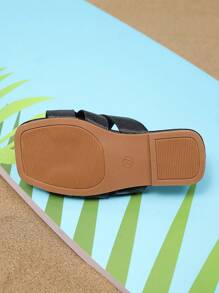 1 双加大码黑色幼儿/小女孩平底凉鞋，纯色 PU 拼接交叉带设计，露趾，时尚优雅可爱的罗马凉鞋适合 3-12 岁女孩，日常休闲、派对、海滩、春夏新款 2025（请订购大一码，因为它偏小） - 黑色 - 查看 9