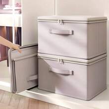 1pc Foldable Fabric Storage Box With Lid: Rectangular, Multi-Purpose, Can Be Used As Wardrobe Storage Box, For Storing Clothes, Office Supplies, And Home Organization - Gray Purple - View 10