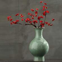 Jarrones chinos de cerámica china de 11.2 pulgadas, hecho a mano, antiguos, glaseado, porcelana, florero verde para flores - Verde - Ver 3