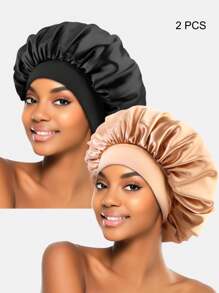 2 件装女士宽边弹力头带帽、化疗帽、护发帽适合日常使用 - 彩色 - 查看 2
