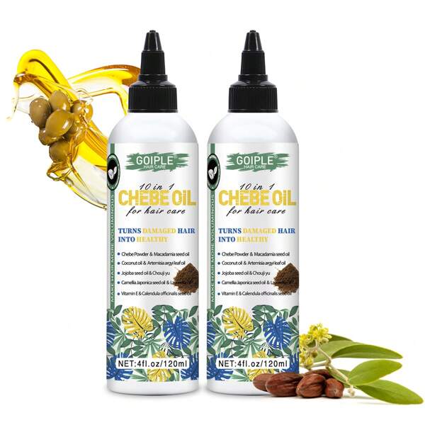 Olio di Chebe naturale 10 in 1 idratante per il cuoio capelluto, polvere di Chebe africana per una crescita dei capelli più forte, più spessa e più lunga per tutti i tipi di capelli (confezione da 2)
