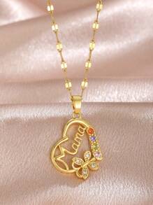 1pc Elegant Rhinestone Butterfly Heart Pendant Necklace, Mother's Day Gift - one-size - View 2