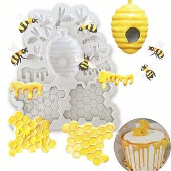 1個蜜蜂和蜂窩矽膠模具套裝,可用於製作翻糖巧克力杯子蛋糕餅乾裝飾糖工具,用於蛋糕廚房配件蜜桶設計裝飾烘焙愛好者