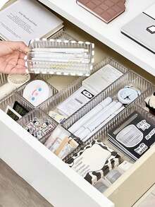 7pcs/Set Transparent Drawer Storage Box, Makeup Organizer, Multifunctional Storage Box, Ideal For Bathroom Vanity, Holds Makeup Brushes, Pencils, School Supplies, Display Tray Stand, Suitable For Vanity And Bathroom Counter, Home Decor - Multicolor - View 4