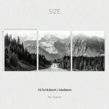 Set Of 3 Black And White Mountain Prints, Nature Wall Arts, Forest Prints, Canvas Posters, Modern Wall Decor, Spring Decor, Indoor Decor, Artwork For Living Room, Bedroom, Home Office, Kitchen, Bar, Cafe, Hallway, Home And Room Decoration, Unframed Gifts Birthday Graduation