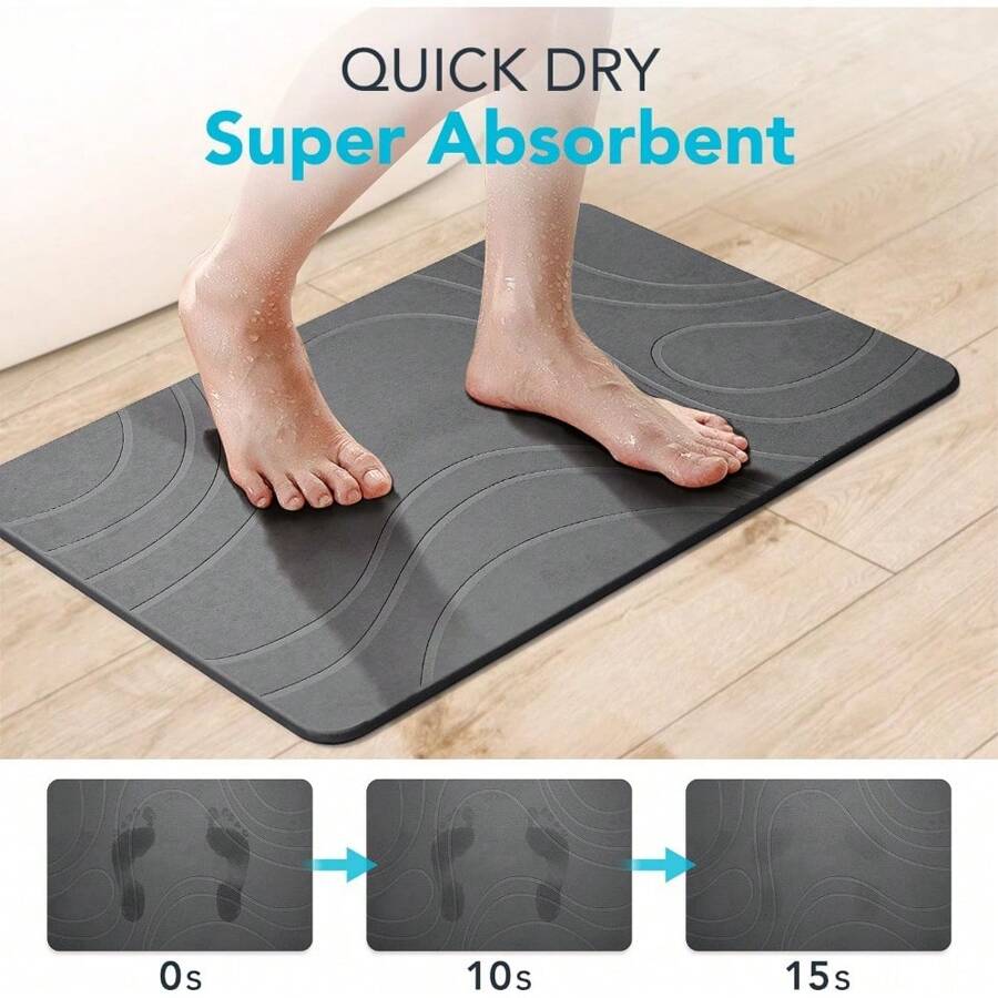 Large Stone Bath Mat For Bathroom 32 * 20 Non Slip Diatomaceous Earth Bath Mat, Magic Quick Dry Absorbent Bathroom Floor Shower Mat Water Absorbing Diatomite Stone Dying Bathmat Grey - Dark Grey - C - View 1