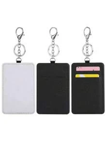 1PC Leather Card Holder Keychain With Customized Photo Sublimation - Personalized PU Leather Luggage Tag Keychain, Hot Pressed Blank Card Holder, Customized Couple, Family Photo, Special Surprise Gift For Girlfriend, Boyfriend, Father, Mother, Husband, Wife