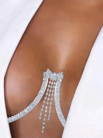 STONEFANS 1pc Gold Butterfly Tassel Bra Chain Sexy Body Chain Jewelry With Rhinestones, Suitable For Nightclub Fashion