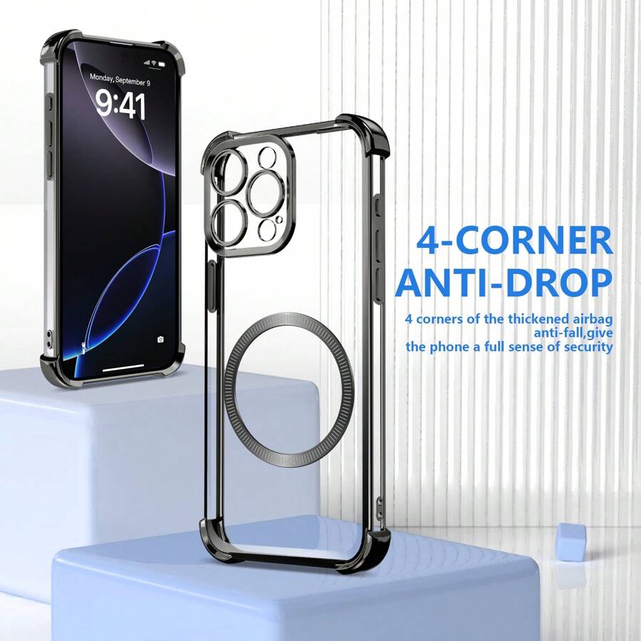 磁吸防摔电镀防震手机壳，兼容苹果 11/12/13/14/16 Pro Max、S22/23/24/25+、OPPO、vivo、红米13C+、Moto G、红米Note 13C/14/12/11 Pro、荣耀90/80/70/60/50/X9 AB，全套防震电镀手机壳，国际版，非国内版 - 黑色 - 查看 1