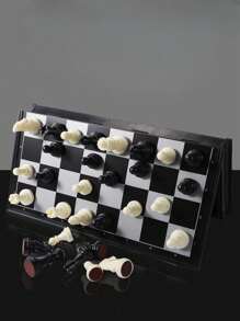 Plastic Magnetic Chess Folding Color Box Game Chess Chess Solid Wood Set Folding Chessboard Beginner Black And White Chess Pieces Chessboard Set Portable Folding Box Multi-Player Interactive Game Chess Toy State Chess Medium English Version Magnetic Black And White Chess Pieces Folding Chessboard For Beginners