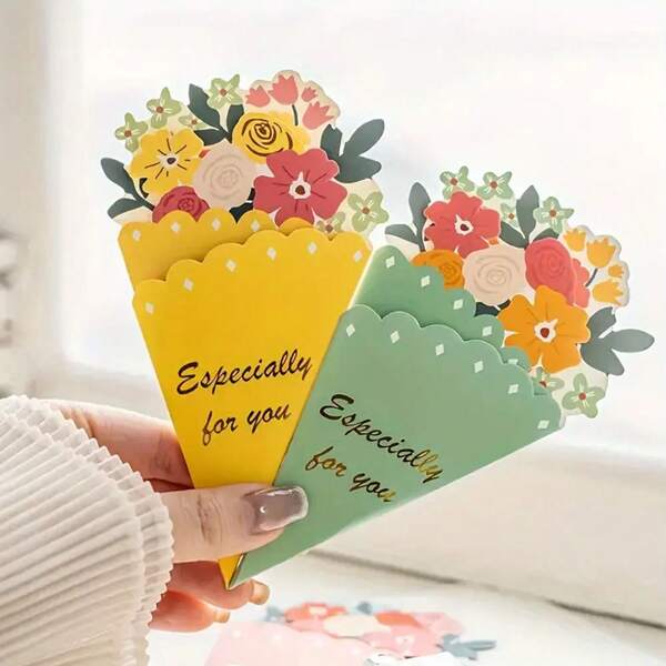6pcs/12pcs Multi-Color Bouquet Greeting Card With Envelope, Best Wishes Flower Card, Birthday Gift Card, Perfect For Thanksgiving, Mother's Day, Christmas, New Year And Special Friends, Perfect Gift