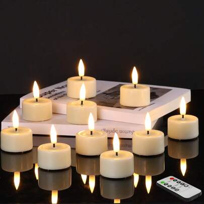 6/12 st vaxljus, LED-värmeljus, batteridrivna, elfenbensfärgade flamlösa vaxljus med fjärrkontroll och batterier, uppladdningsbara flamlösa ljus, lämpliga för heminredning och säsongsbetonad dekoration