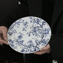 1pc New Vintage Blue & White Ceramic Plate, Antique Style Floral Plate, High-End Breakfast/Dessert Plate Suitable For Daily Use - Multicolor - View 9