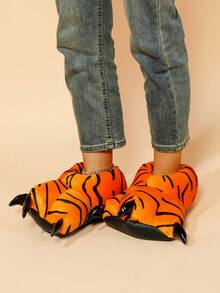 Zapatillas de peluche para mujer con diseño de garra animal, para otoño/invierno, calientes y suaves con diseño de dibujos animados, novedad de zapatillas peludas y adorables, zapatos de interior silenciosos