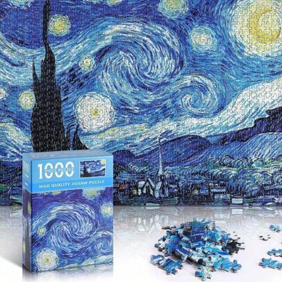 1000PCS Starry Night Puzzle, Decompression Mini Puzzle Toys With Jigsaw Pieces And Drawing Paper, Best Gift For Adults Artwork And Family Game - Starry Sky - Moonlight Hut - Dolphins - Ocean World Puzzle - High Difficulty Puzzle - Leisure And Stress Relief - Gifts