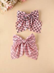 1pc Girl's Big-Size Pink Letter A/B Pattern Bow Hair Clip, Cute & Fashionable Butterfly Hairpin For Everyday Use