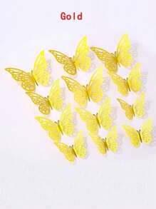 12 Pieces PET Material Hollowed Out Butterfly Cake Decoration, Creative Cake Decoration Props - Multicolor - View 6